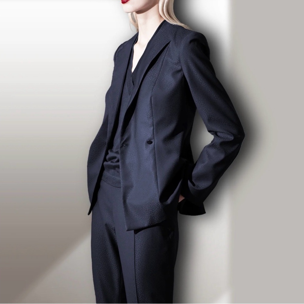 NWOT Marlowe made in Italy jacquard collarless wool blazer jacket BLACK 38 $1995